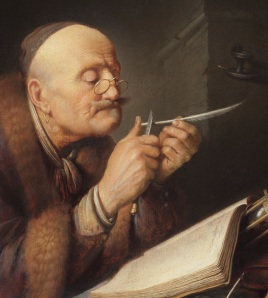 Gerrit-Dou-Scholar-sharpening-a-quill-pen-The-Leiden-Collection-New-York_detail-2